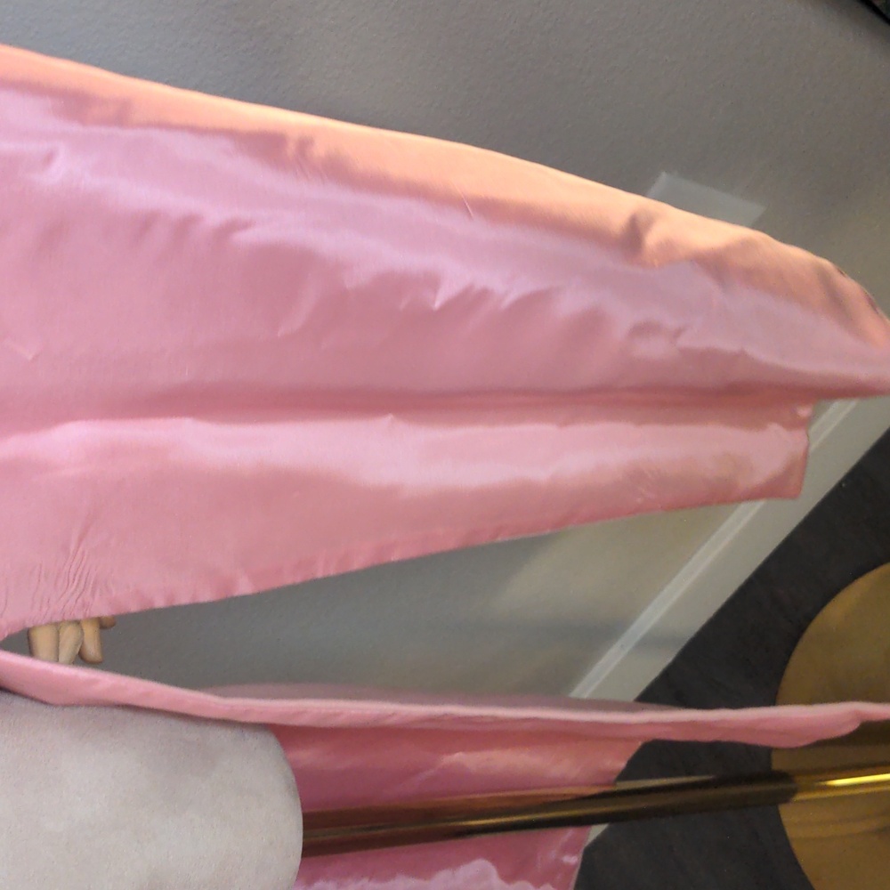 Vintage 60s Long Pink Duster Elegant Dress Jacket Velure Satin W/ Brooch SZ Lrg - Picture 8 of 10